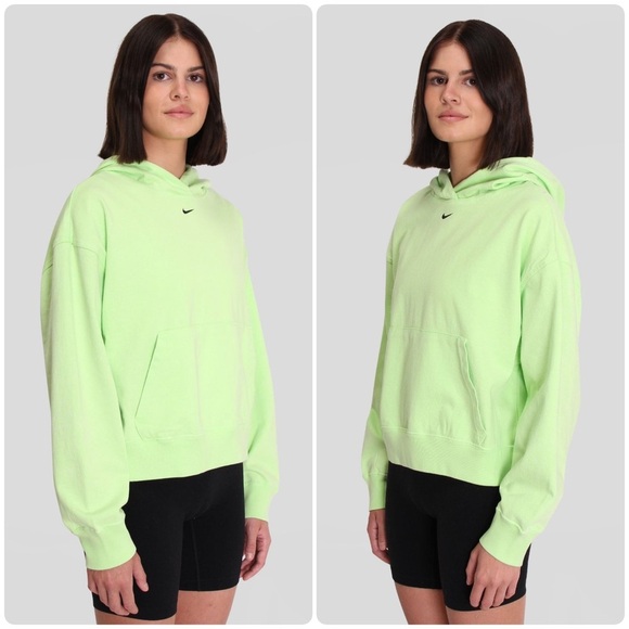 NIKE Women's Washed Cropped Neon Green Casual Sporty Oversized Hoodie Size M - Picture 5 of 15